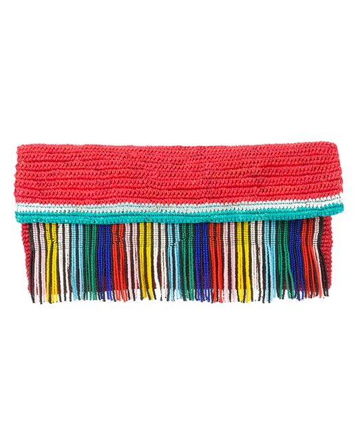 Sensi Studio woven clutch with beaded fringing