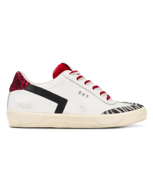 Leather Crown zebra detail lace-up sneakers