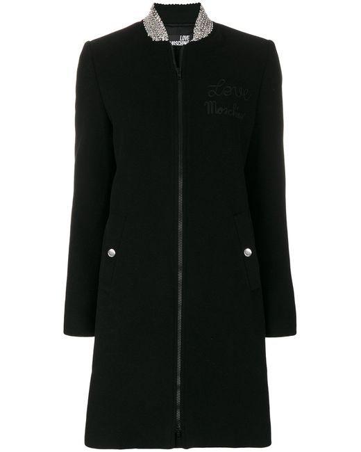 Love Moschino embellished collar zip coat Polyamide/Polyester/Viscose/Virgin