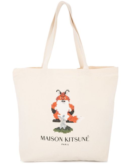 Maison Kitsuné logo pixel print shopper tote