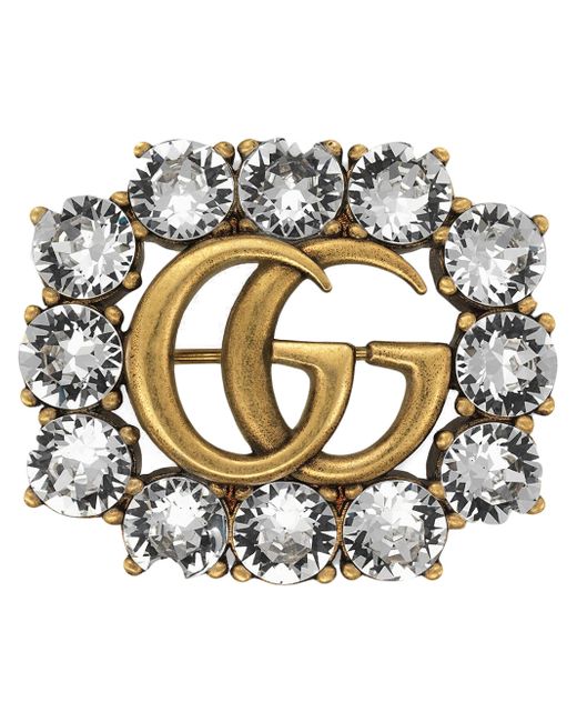 Gucci Metal Double G brooch with crystals