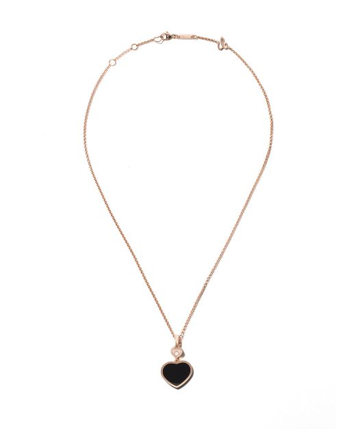 Chopard 18kt rose Happy Hearts onyx and diamond pendant necklace