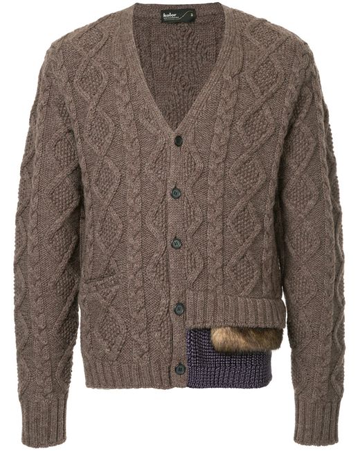 Kolor panel detailed cable knit cardigan