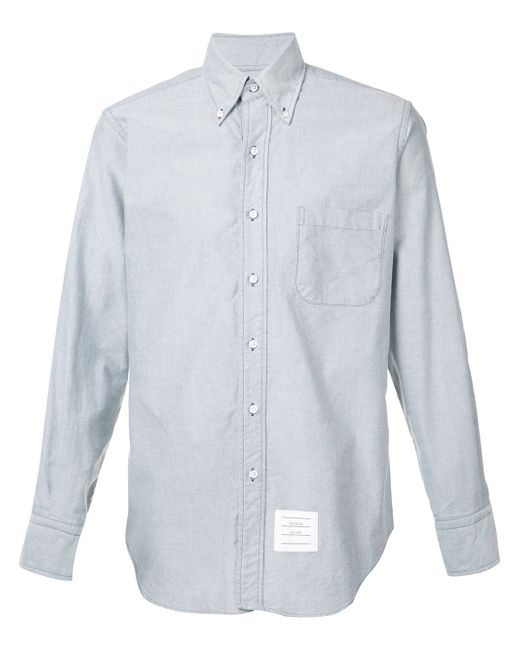 Thom Browne Long Sleeve Shirt With Grosgrain Placket In Navy Oxford