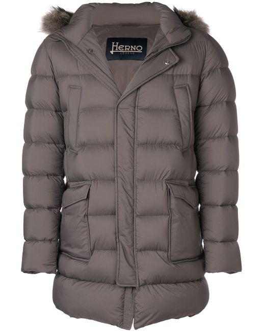 Herno patch pocket fur-trimmed puffer coat