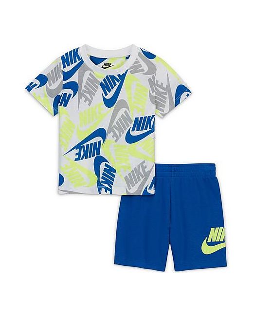 Nike Boys Futura Toss Allover Print T-Shirt and Shorts Set in Blue/Game Royal 2