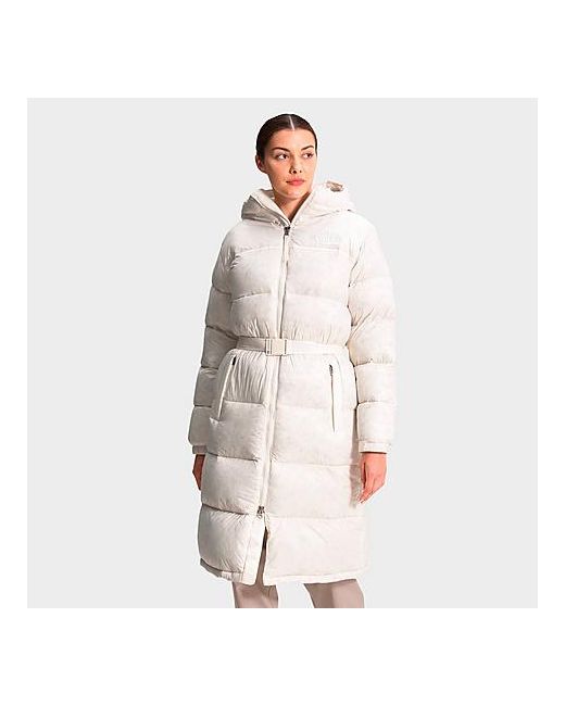 The North Face Inc Nuptse Belted Long Parka Jacket in White/Gardenia White