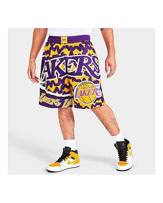 Mitchell And Ness Mitchell Ness Los Angeles Lakers NBA Jumbotron 2.0 All-Over Print Shorts in Yellow 100 Polyester