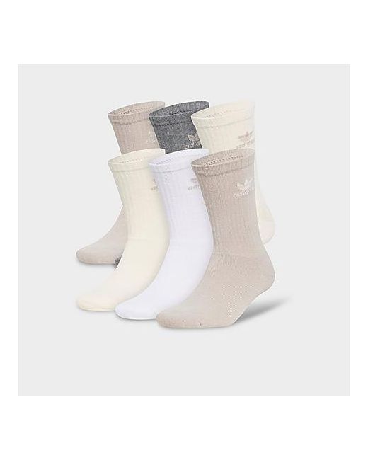 Adidas Originals Trefoil Crew Socks 6-Pack in White/Grey/Off-White/Wonder White Large