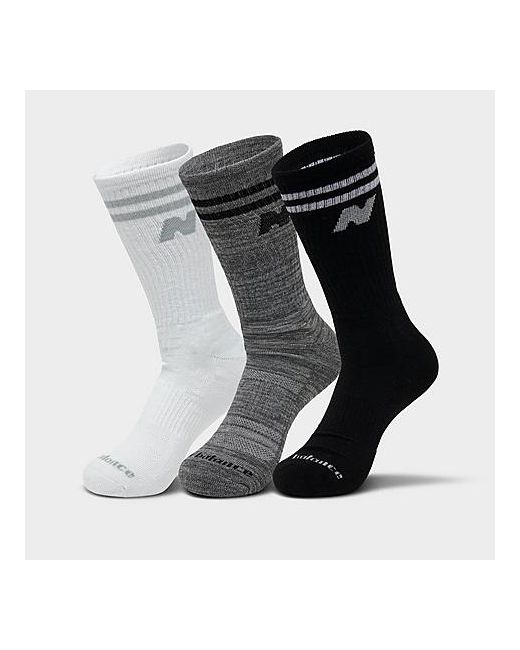 Finishline New Balance Varsity Stripe Crew Socks 3-Pack in Black/White/Grey/Black S/M