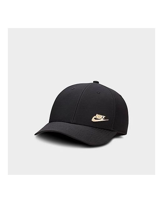 Nike Dri-FIT Club Structured Metal Logo Strapback Hat in Black/Black S/M 100 Polyester