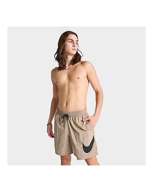 Nike Swim Large Swoosh Graphic 7 Volley Shorts Beige Small