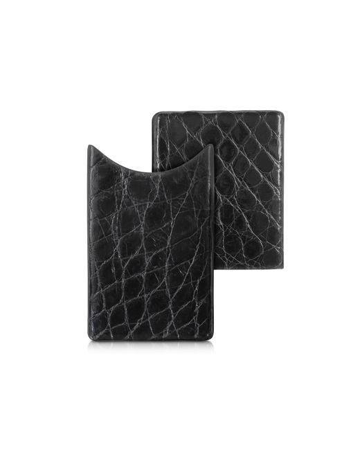 Peroni Designer Small Leather Goods Crocodile-Embossed Card Case