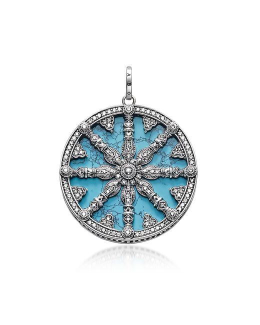 Thomas Sabo Designer Necklaces Blackened Sterling Pendant w/Synthetic Turquoise and