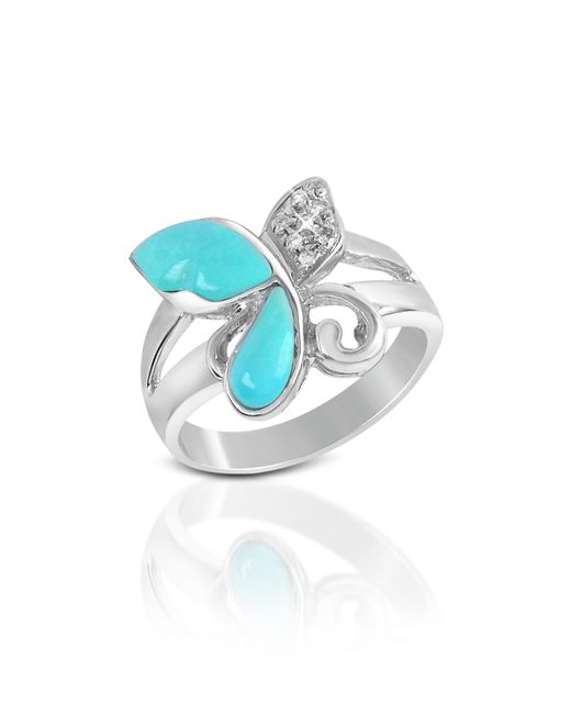 Del Gatto Designer Rings Diamond and Turquoise Butterfly 18K Ring