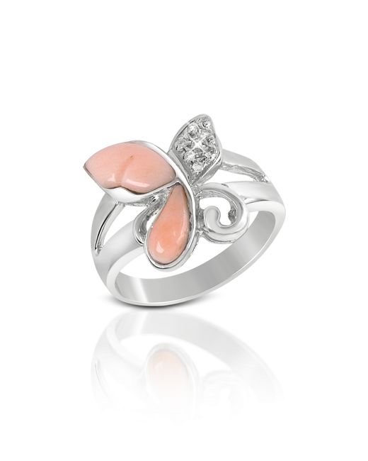Del Gatto Designer Rings Diamond and Coral Butterfly 18K