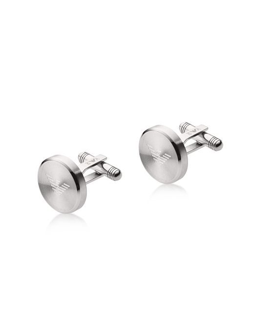 Emporio Armani Designer Cufflinks Round Brushed and Polished Stainless Steel
