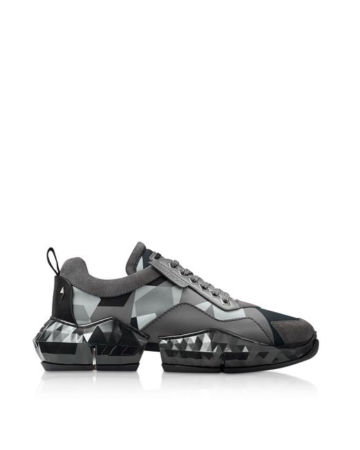 Jimmy Choo Designer Shoes Anthracite Diamond Sneakers w Camo Print Nylon
