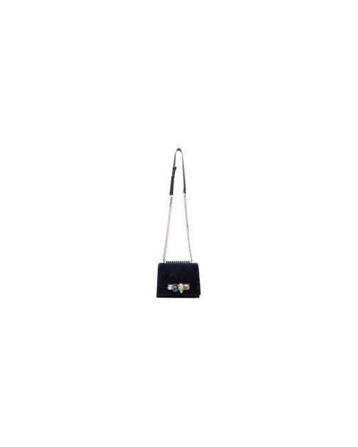 Alexander McQueen Designer Handbags Navy Velvet Jewelled Satchel Bag