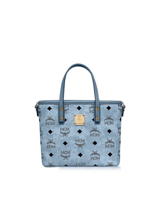 Mcm Designer Handbags Mini Denim Eco Leather Top Zip Shopping Bag