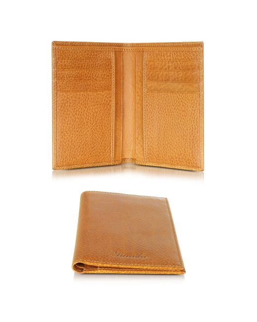 Pineider Designer Wallets Country Cognac Leather Vertical Wallet