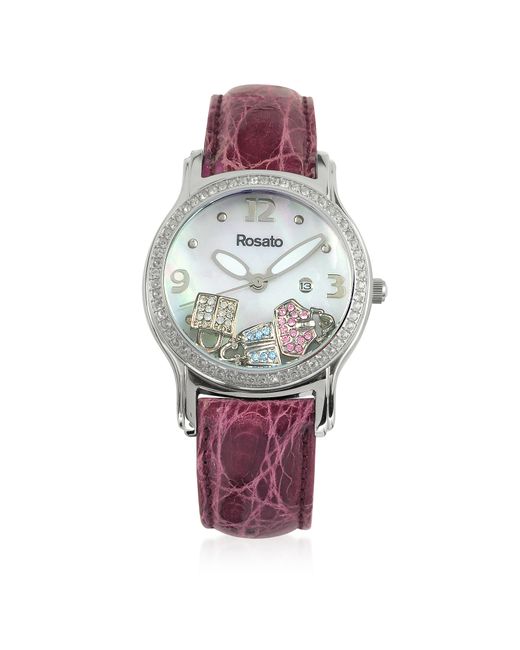 Rosato Designer Watches Floating Bag Charms Watch w/Croco Embossed Leather Strap