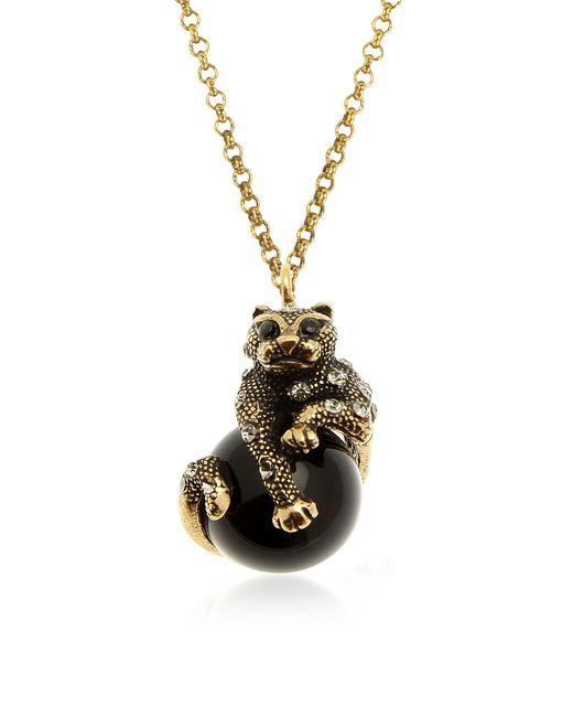 Alcozer & J Designer Necklaces Black Panther Necklace w/Onyx Swarovski Crystals and Sapphire