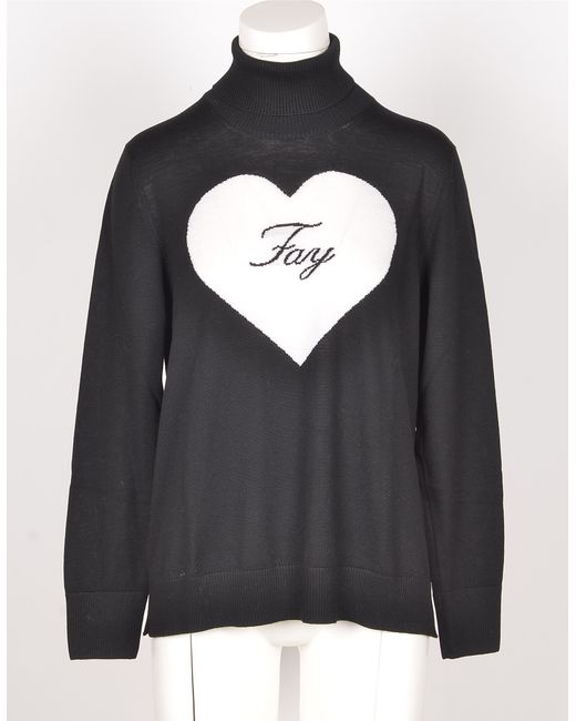 Fay Designer Knitwear Pure Wool Turtleneck Sweater w/Heart