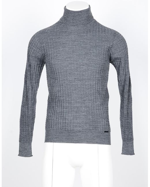 Takeshy Kurosawa Designer Knitwear Blue Turtleneck Sweater