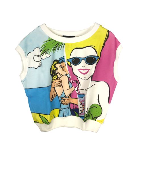 Moschino Designer Sweatshirts Multicolor Pop Print Cotton Sleeveless Sweater