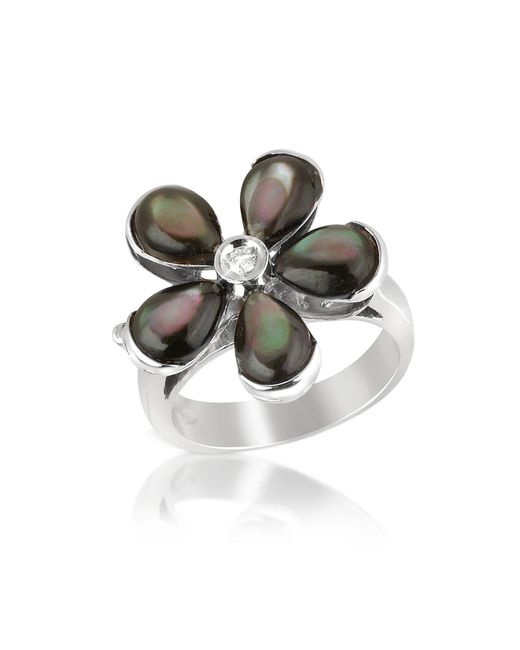 Del Gatto Designer Rings Diamond and Mother-of-Pearl Flower 18K