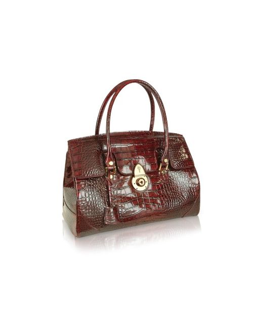 L.A.P.A. Ruby Croco Stamped Patent Leather Satchel Bag