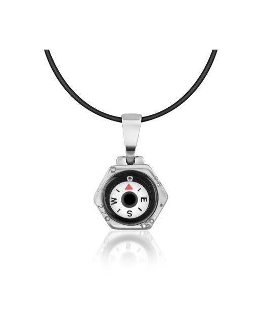 Forzieri Stainless Steel Compass Pendant w/Rubber Necklace
