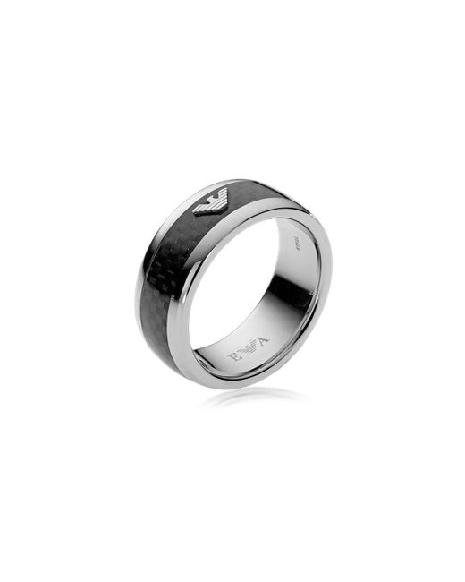 Emporio Armani Iconic Carbon Fiber and Stainless Steel Mens Ring
