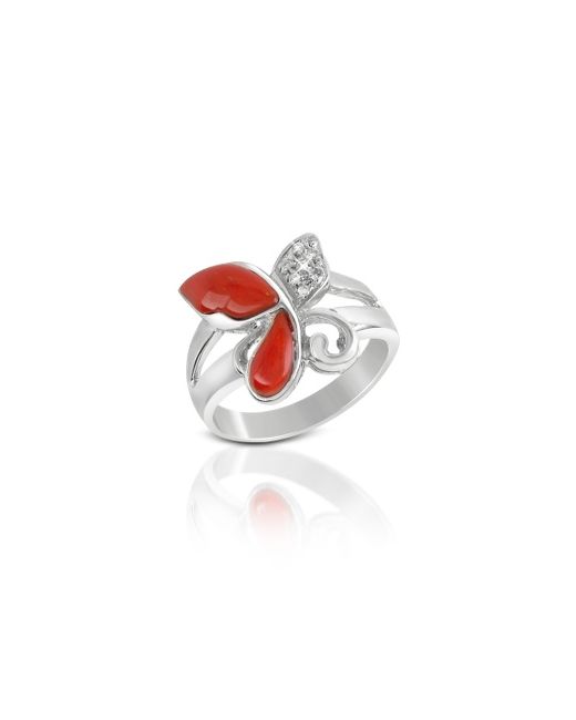 Del Gatto Diamond and Coral Butterfly 18K Gold Ring