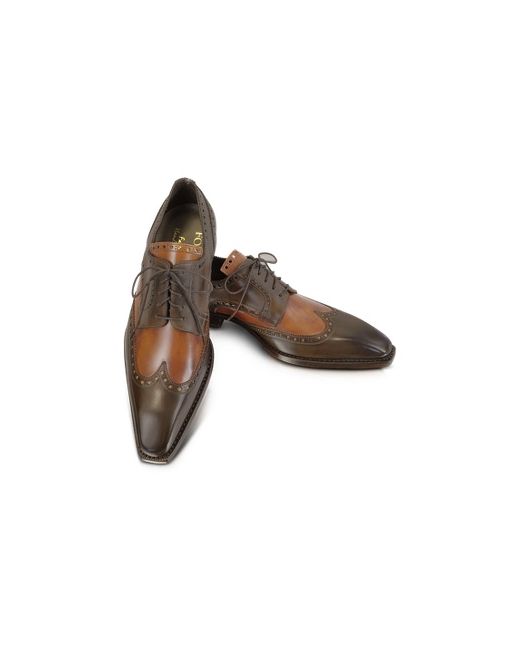 Forzieri Two-Tone Italian Handcrafted Leather Wingtip Oxford Shoes