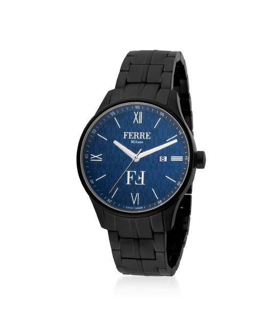 Ferre' Milano Montres Homme Blue Dial and Stainless Steel Quartz Watch