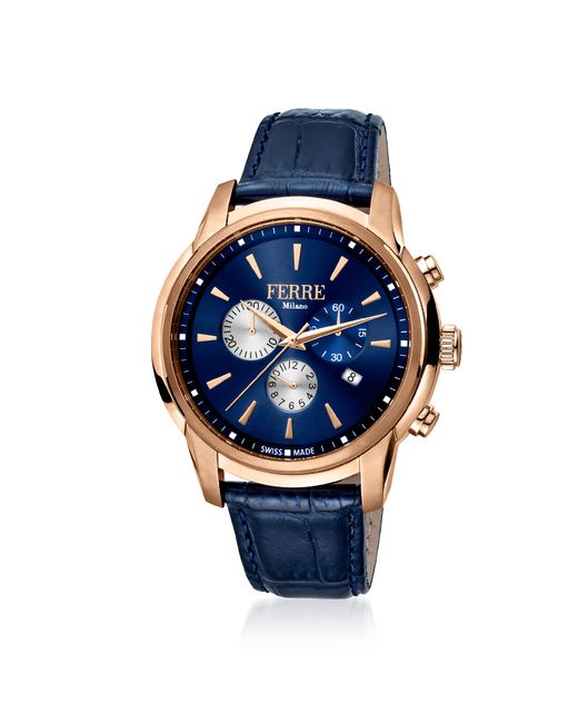 Ferre' Milano Montres Homme Blue Dial and Rose Gold-Tone Stainless Steel Quartz Chronograph Watch