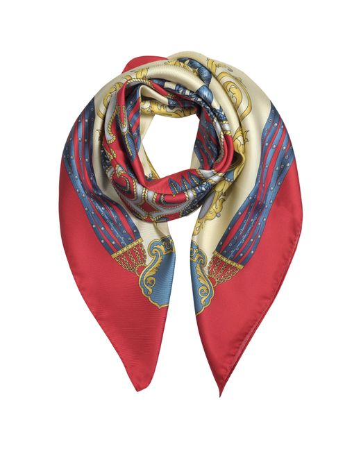 Forzieri Écharpes et foulards Red and Blue Printed Silk Square Scarf
