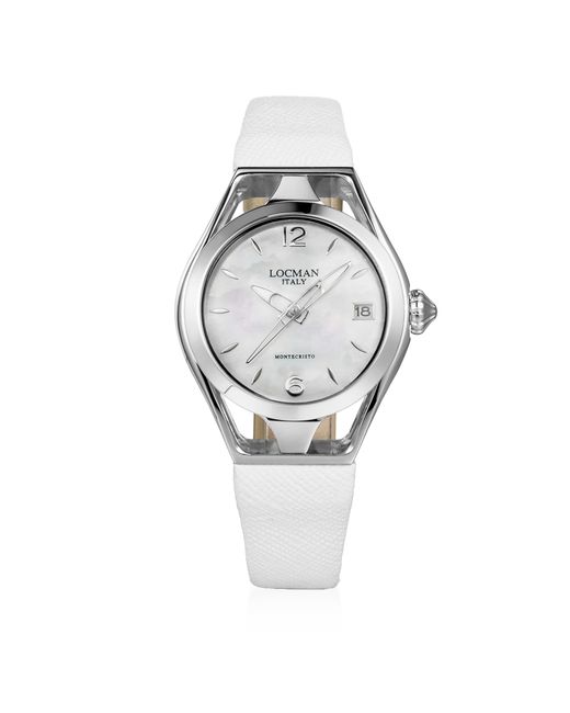 Locman Montres Femme Montecristo Silver Stainless Steel Three w/Embossed Leather Strap