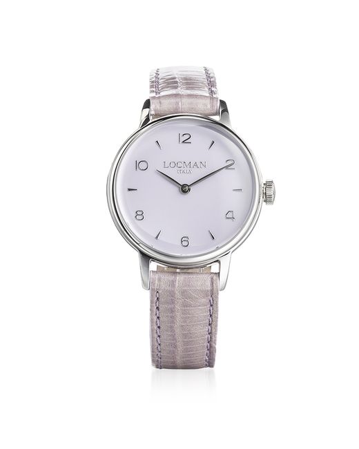 Locman Montres Femme 1960 Silver Stainless Steel Three Hands Watch w/Embossed Leather Strap