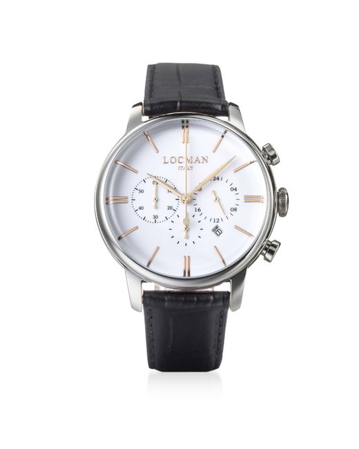 Locman Montres Homme 1960 Dial Stainless Steel Chrono Watch w/Leather Strap