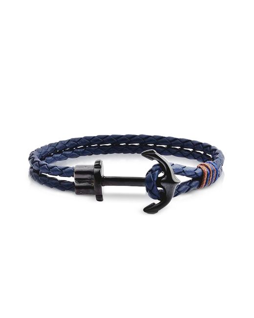Forzieri Designer Bracelets Dark Leather Bracelet w Anchor
