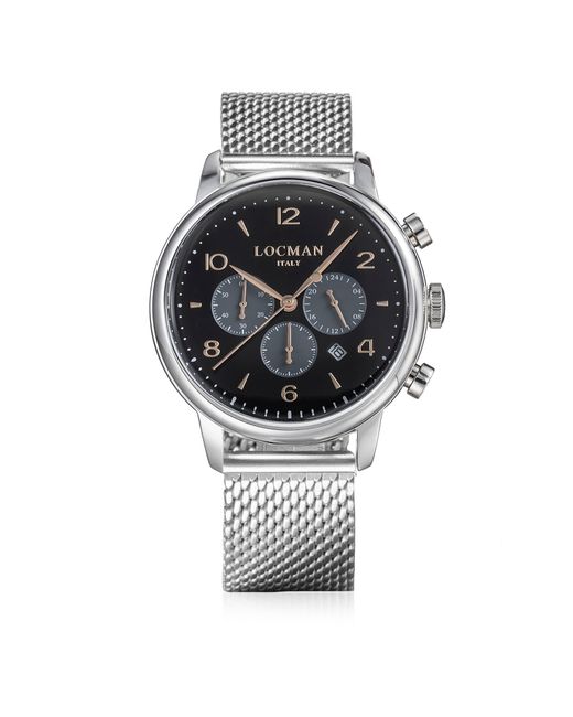 Locman Montres Homme 1960 Dial Crono Stainless Steel Watch w/Milano Mesh Strap