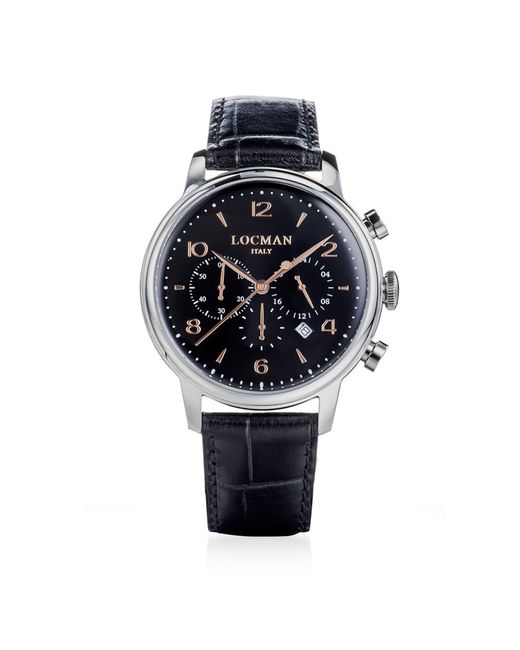 Locman Montres Homme 1960 Crono Stainless Steel Dial Watch w/Leather Strap