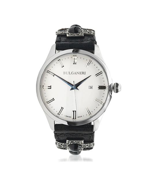 Bulganeri Montres Homme Giglio Watch with Leather Bracelet Onyx and Silver Studs.