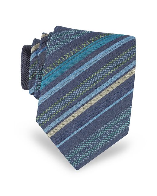 Missoni Designer Ties Navy Diagonal Stripe Woven Silk Narrow Tie