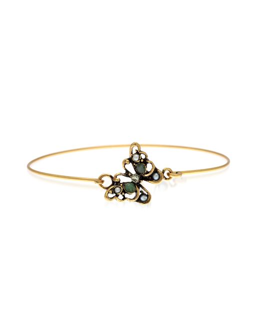 Alcozer & J Designer Bracelets Butterfly Goldtone Brass Bangle w/Glass Pearls