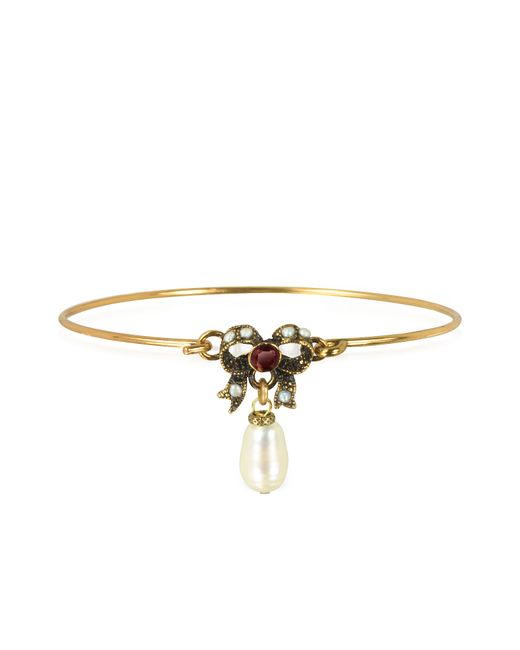 Alcozer & J Designer Bracelets Happiness Goldtone Brass Bow and Glass