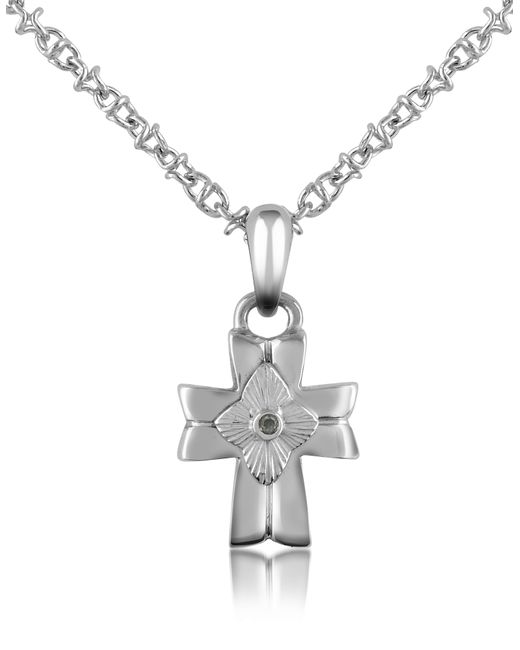 Forzieri Designer Necklaces Diamond and Stainless Steel Cross Pendant Necklace